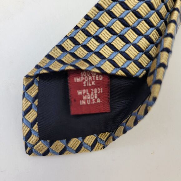Jos A Bank Corp 100% Silk Embroidered Blue/Gold Stacked Boxes Necktie 57x3.75 - Picture 5 of 7